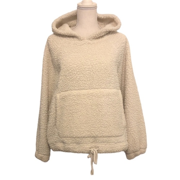 AMERICAN EAGLE OUTFITTERS Sweatshirt Women's Medium Beige Teddy Pullover Hoodie - Picture 1 of 9